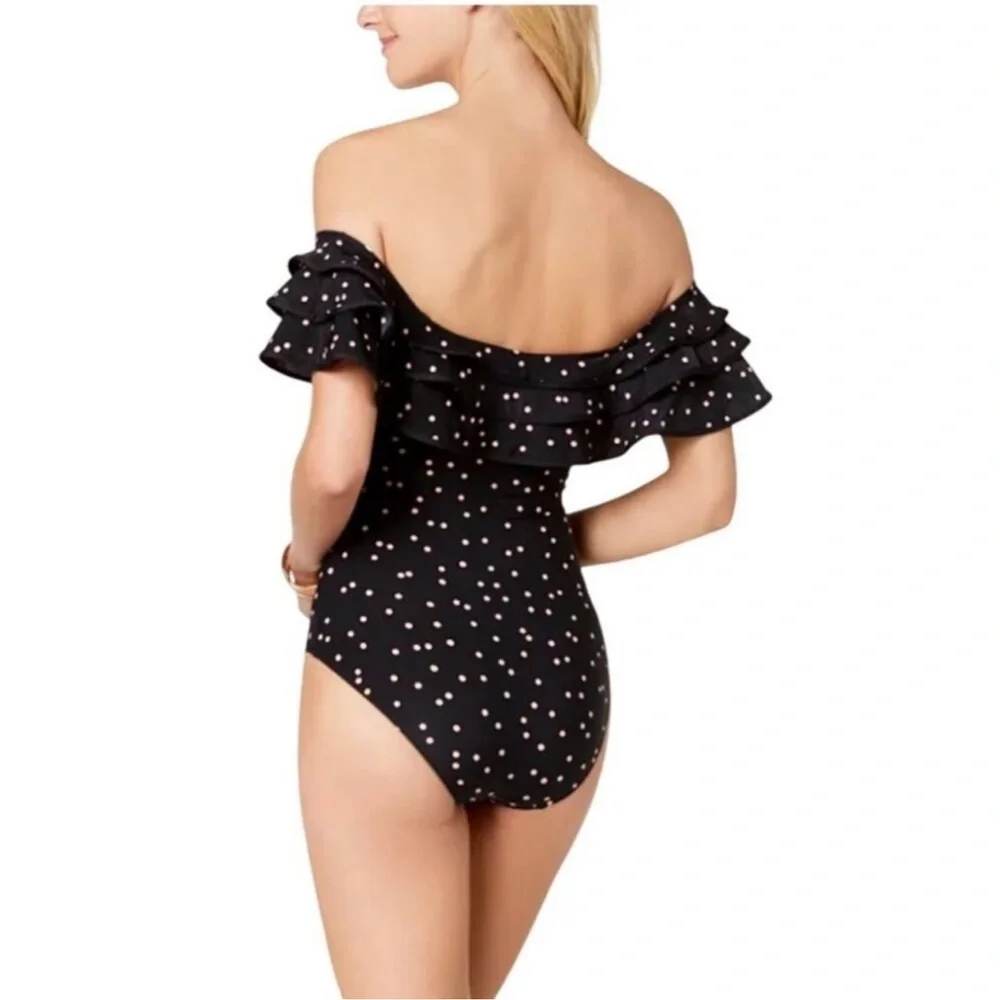 Kate Spade Polka Dot One-Piece Swimsuit With‎ Ruffle Off-Shoulder Design Size XS